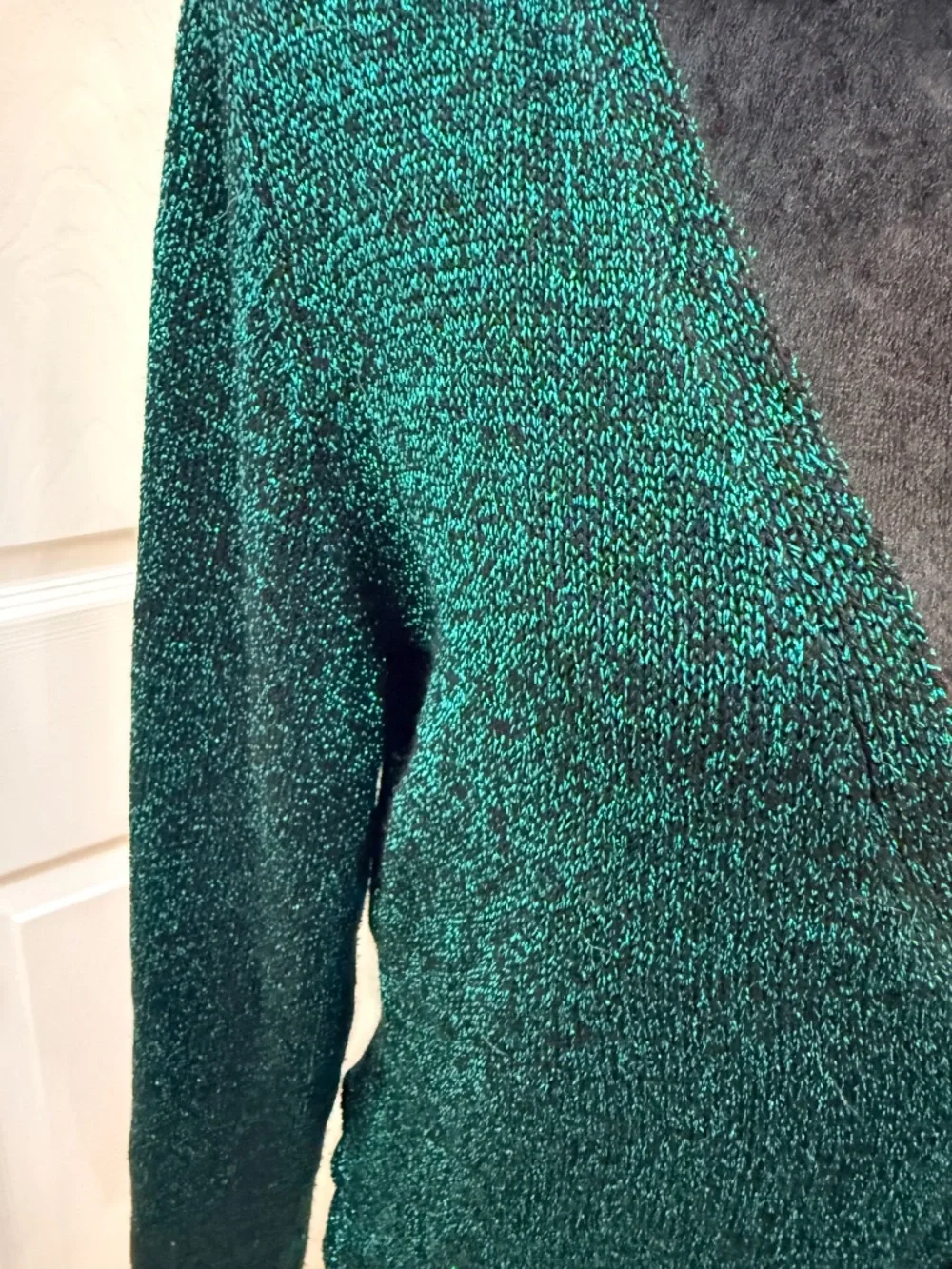 Free People Emerald Sparkle Boho Top XL Glam Party‎ Knit